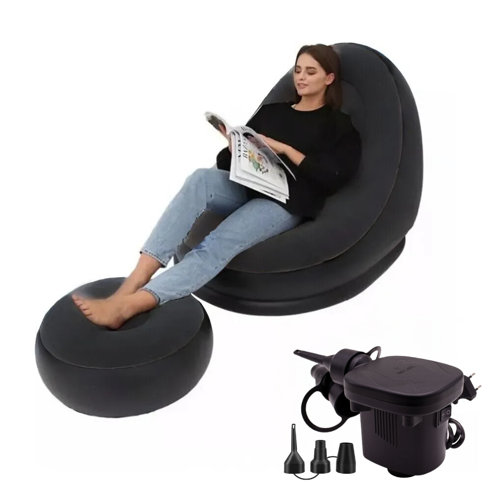 Sofa Negro Inflable  PosaPies + Inflador